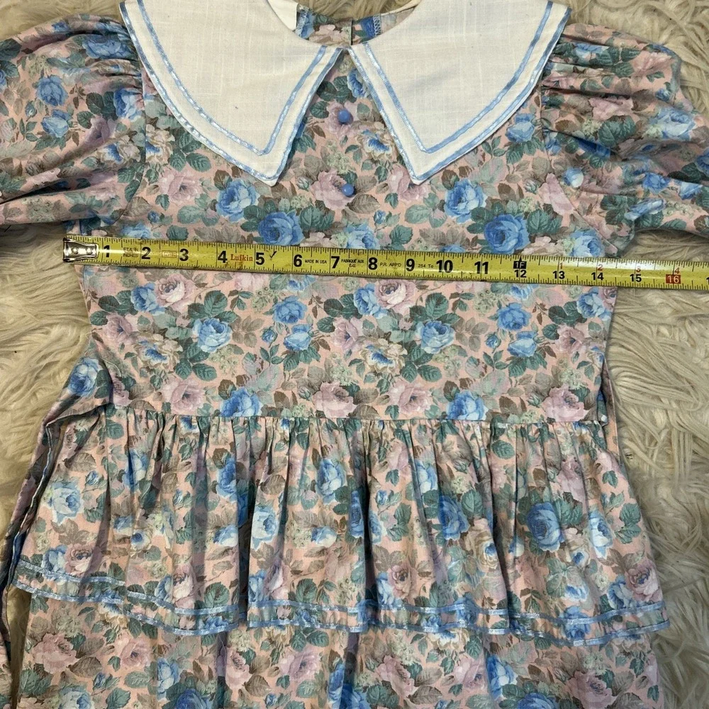 Vtg Debut Prairie Dress Girls Size 7 Ruffled Floral Cottagecore USA Long Sleeve